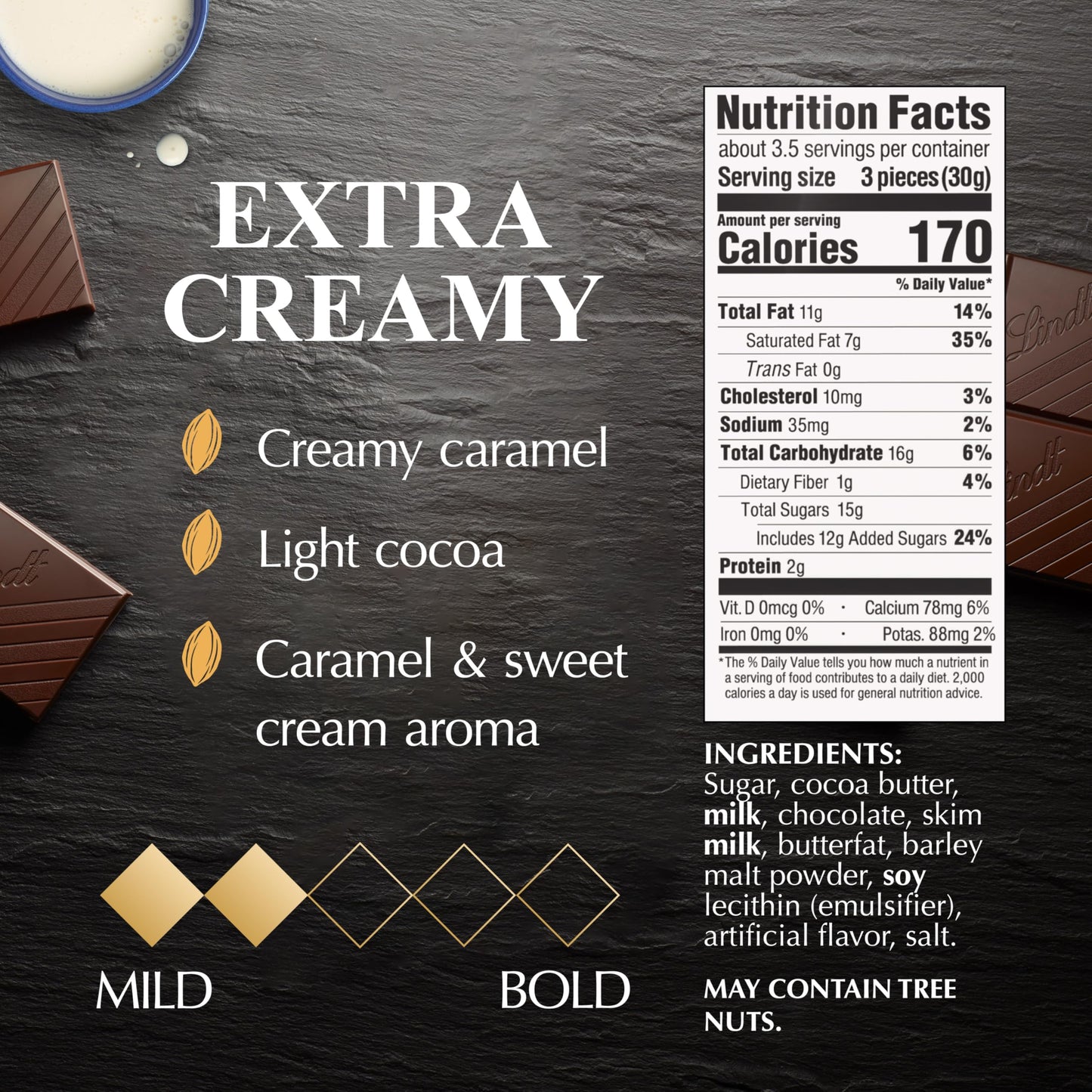Lindt EXCELLENCE Extra Creamy Milk Chocolate Bar, 3.5 oz. (12 Pack)