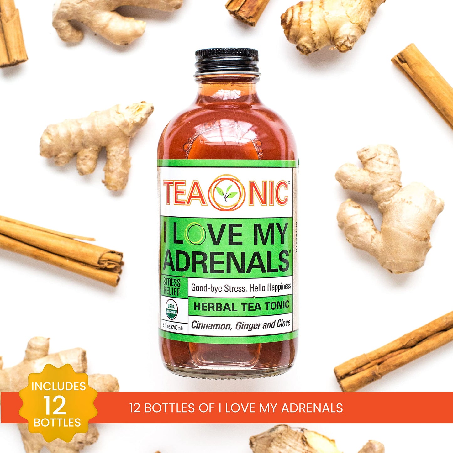 Teaonic I Love My Adrenals Detox Tea Tonic, Herbal Tea, Ginger Tea With Cinnamon And Clove, Usda-Certified, Vegan, Gluten-Free,