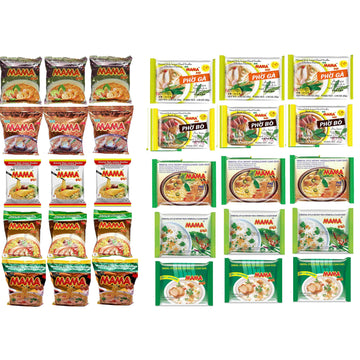 Mama Oriental Style instant noodles Mix Flavor Bundle Package Total 30 Packs (10 Flavor Mix, shrimp Tom Yum Flavor, shrimp cream