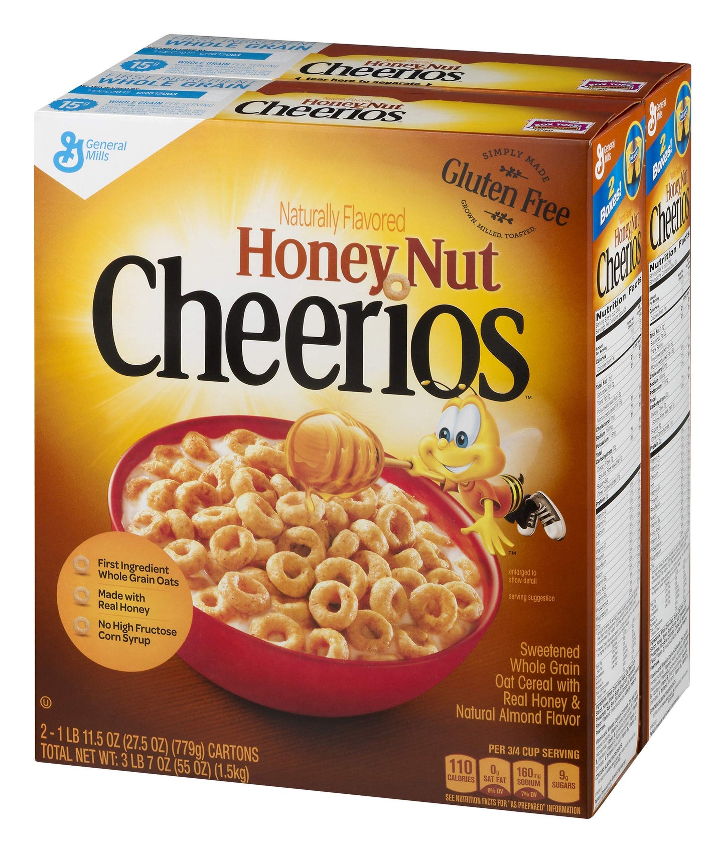 Cheerios Honey Nut Cheerios Cereal, Gluten Free, 55 oz, Model 734786