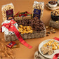 Nut Cravings KREMERY Chocolate Covered Pretzels & Caramel Popcorn Gift Basket, 3.5 lbs, Deluxe Seagrass Tray with Ribbon