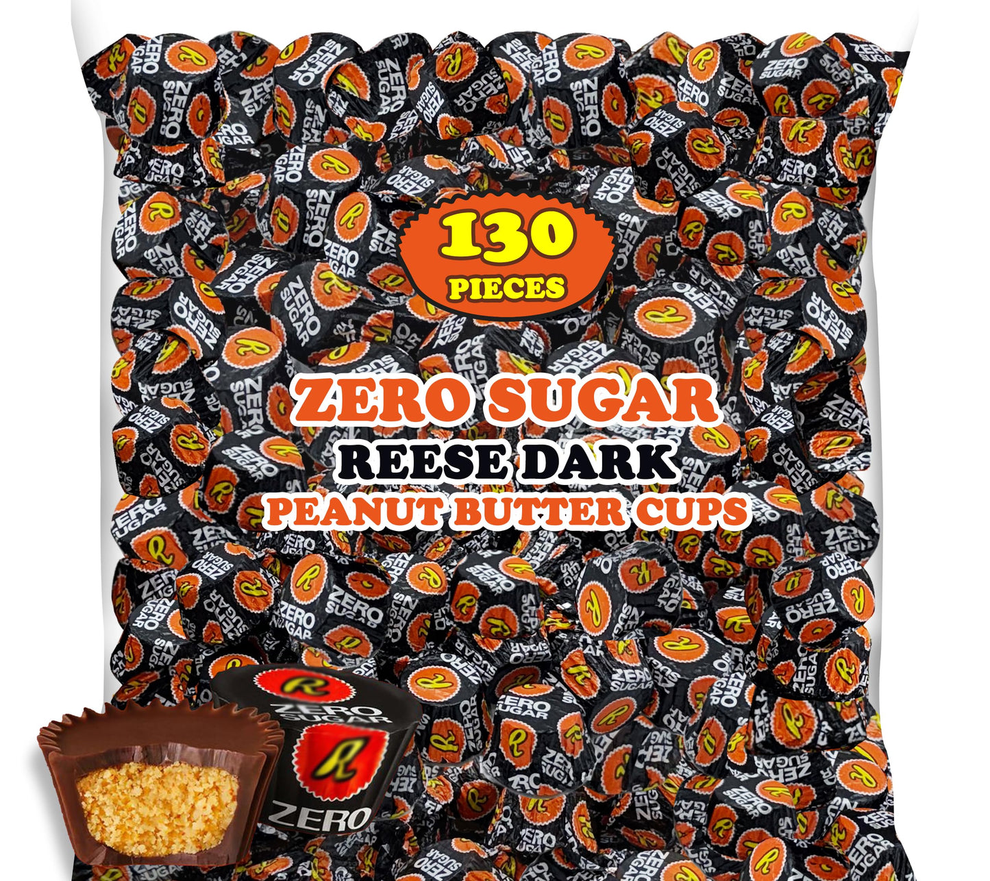 ZompoZ Zero Sugar Dark Chocolate Peanut Butter Cups, Sugar Free, Keto Friendly, Bulk Treat, 2 Lb, Miniature, Appx 130 Pieces