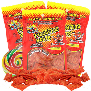 Needzo Extreme Spicy Mexican Candy, Picositas Belts with Chili Seasoning, 1.5 Ounces (Pack of 3)