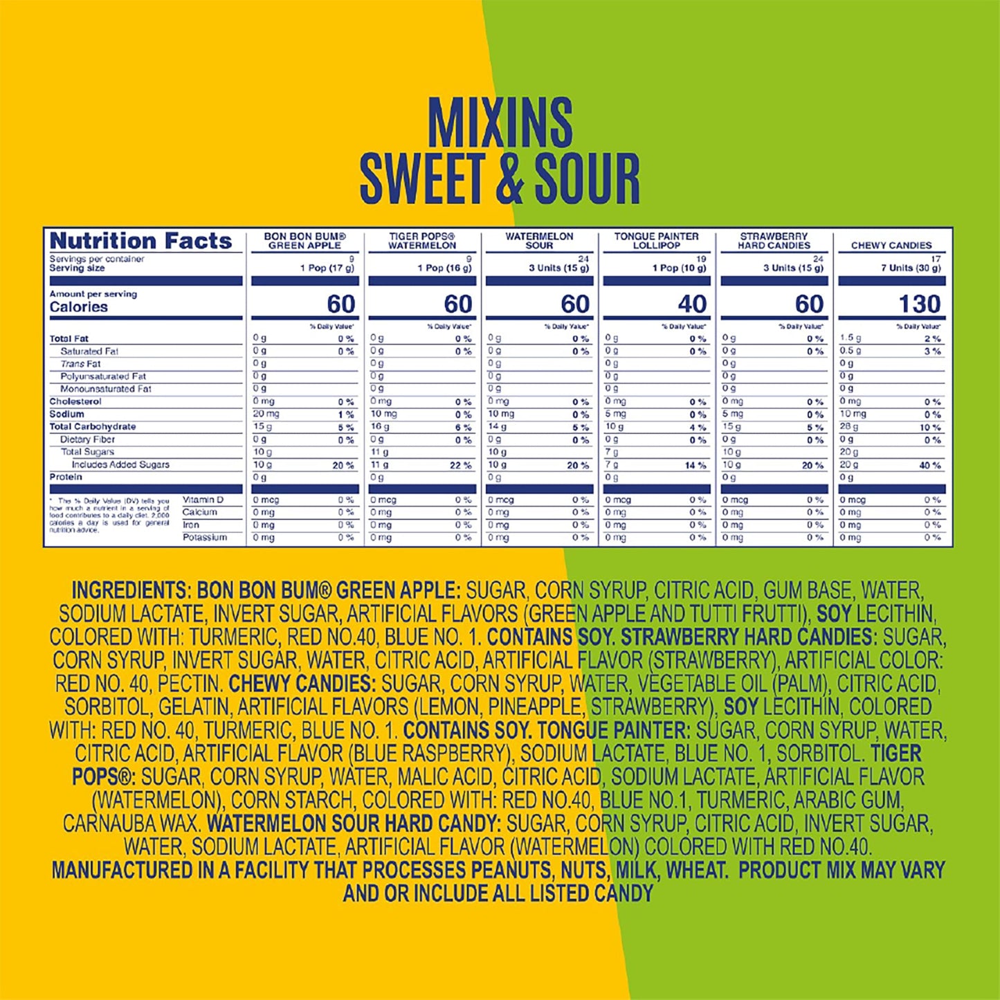 Mixins Sweet and Sour Bulk Candy Variety Pack - Individually Wrapped, Gluten-Free - Perfect for Parties, Pinatas, and Holidays