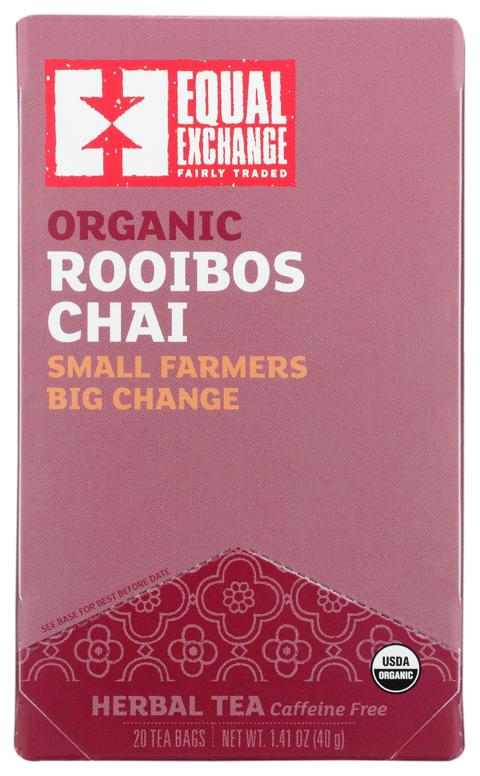 Equal Exchange Organic Rooibos Chai Herbal Tea, Caffeine-Free, 20 Tea Bags, 1.41 oz