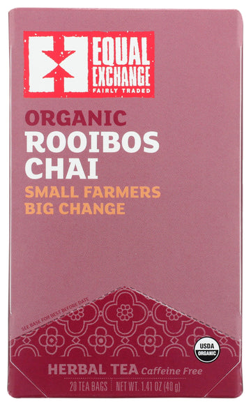 Equal Exchange Organic Rooibos Chai Herbal Tea, Caffeine-Free, 20 Tea Bags, 1.41 oz