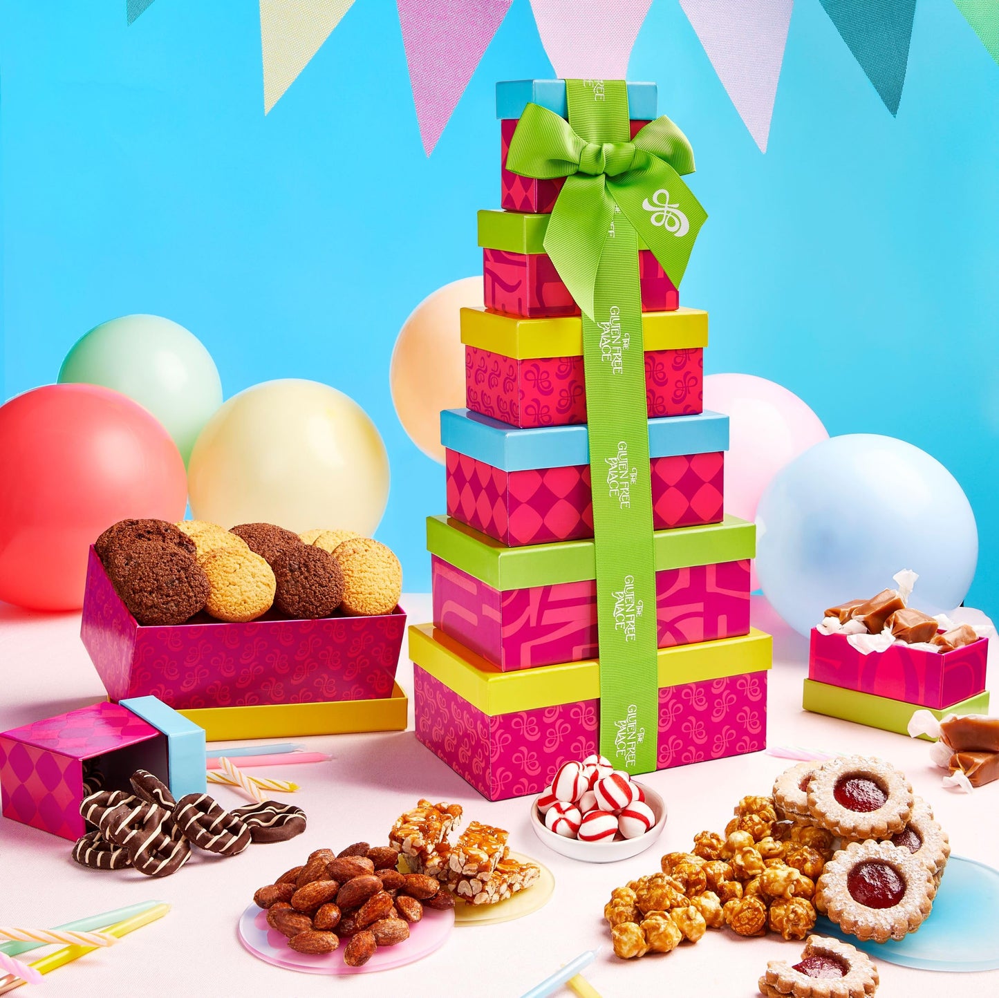 Gluten Free Palace Gift Basket Tower - Mothers Day Treats - 6-Tier Festive Gluten Free Cookies Gift Basket Treat Tower - Fathers