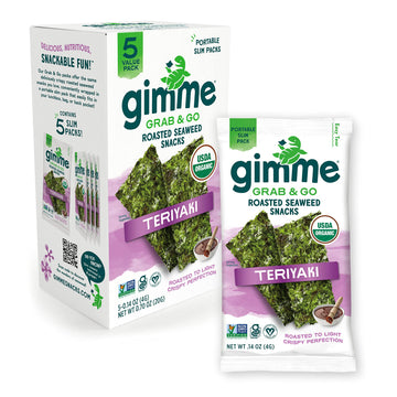Gimme Grab & Go - Teriyaki - 5 Count - Organic Roasted Seaweed Sheets - Keto Vegan Gluten Free - Great Source Of Iodine & Omega 