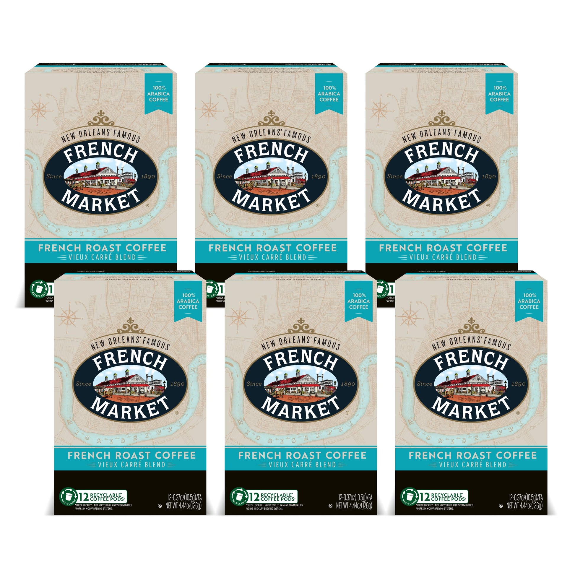 French Market Vieux Carr   Blend French Roast Single Serve Coffee Pods, 12Ct Box (Pack Of 6)