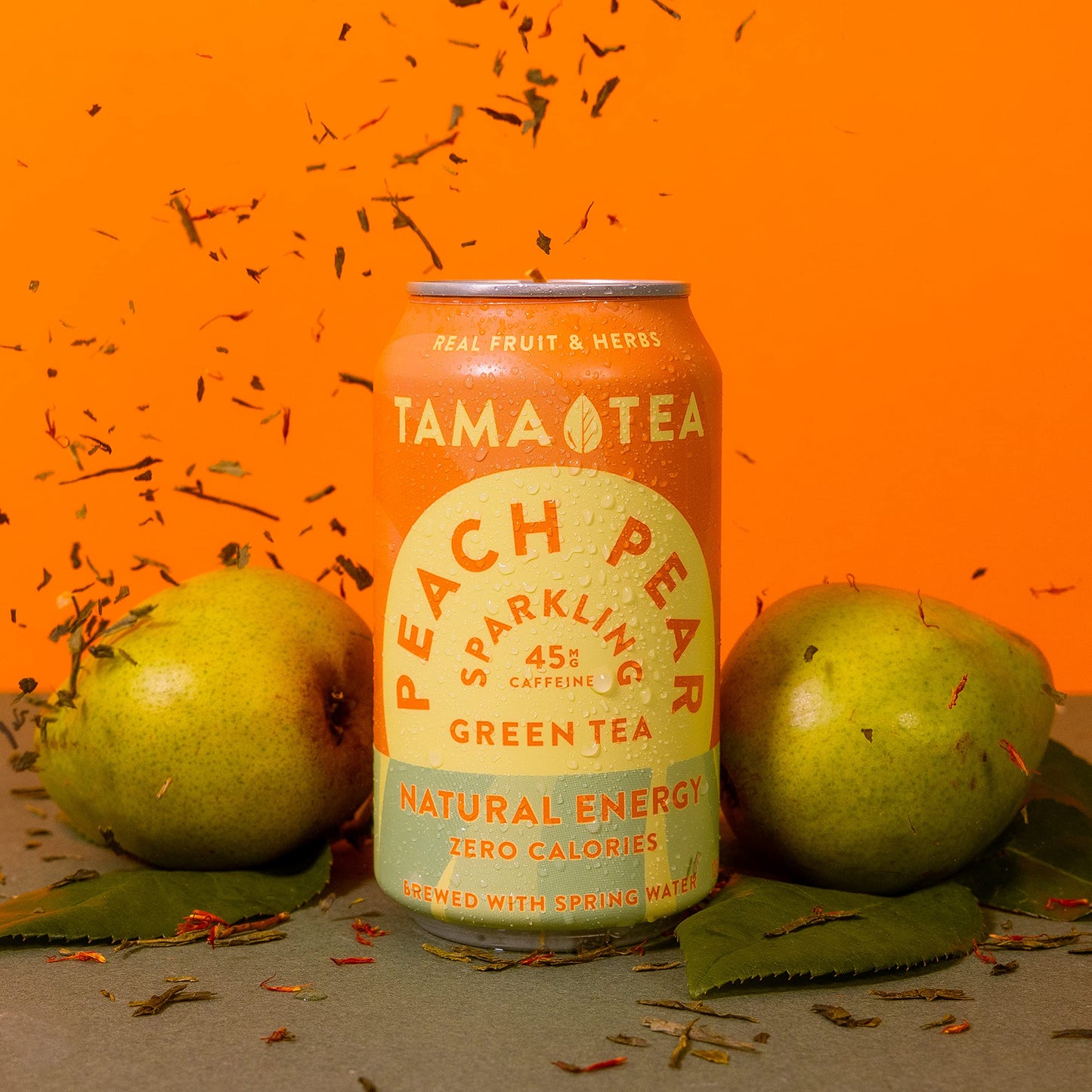 Tama Tea Sparkling Peach Pear Green Tea - Zero Sugar, Non-GMO, 12 oz Pack of 12