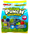 Adams & Brooks, Inc. Sour Punch Lollipops Sour Fruit Flavors Strawberry, Green Apple, Blue Raspberry Sour Lollipops, Sour Punch