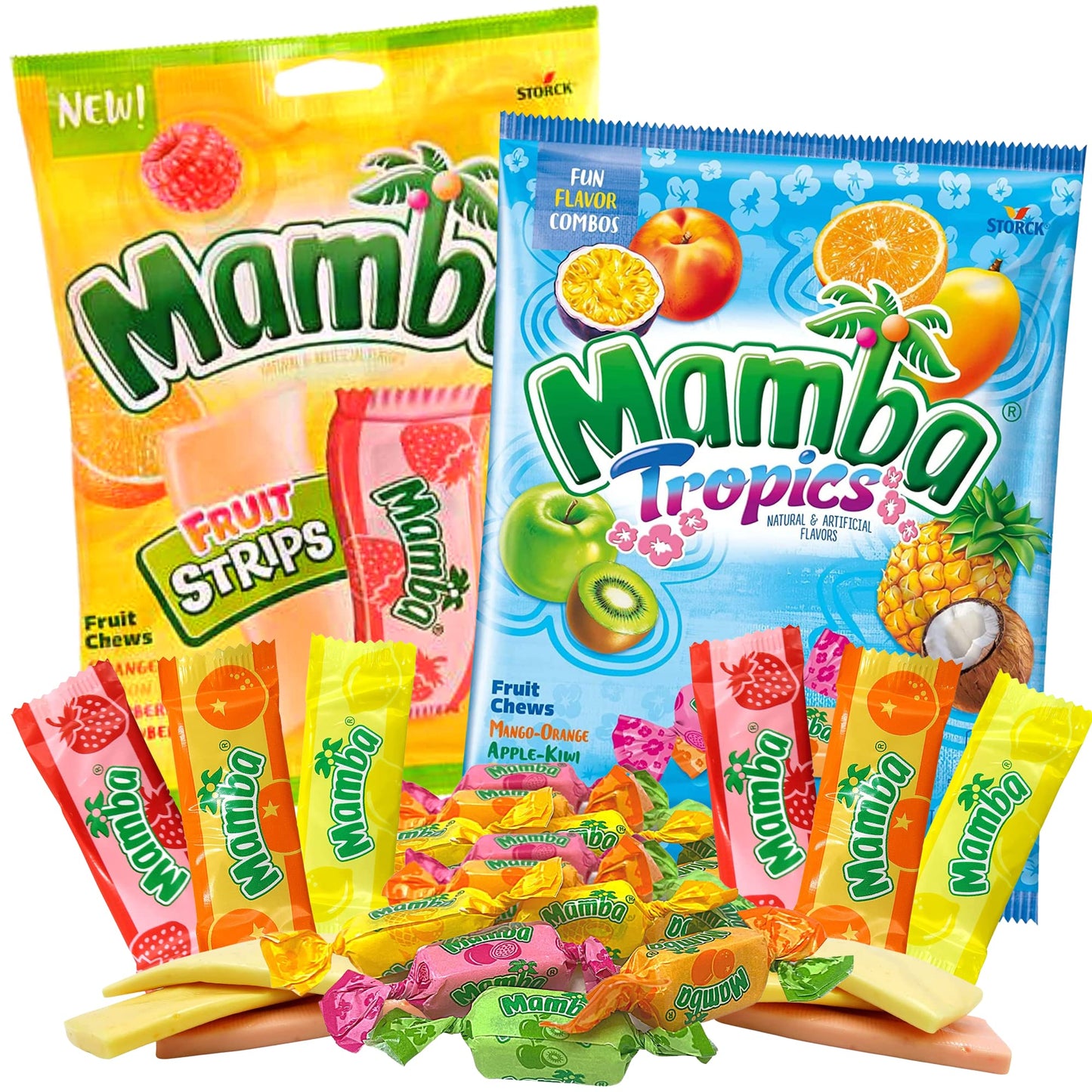 Sweetzo - Mamba Strips and Tropic Chews, Individually Wrapped Fruit Flavored Chewy Candy, Summer 2024 Candies for Goodie Bags an