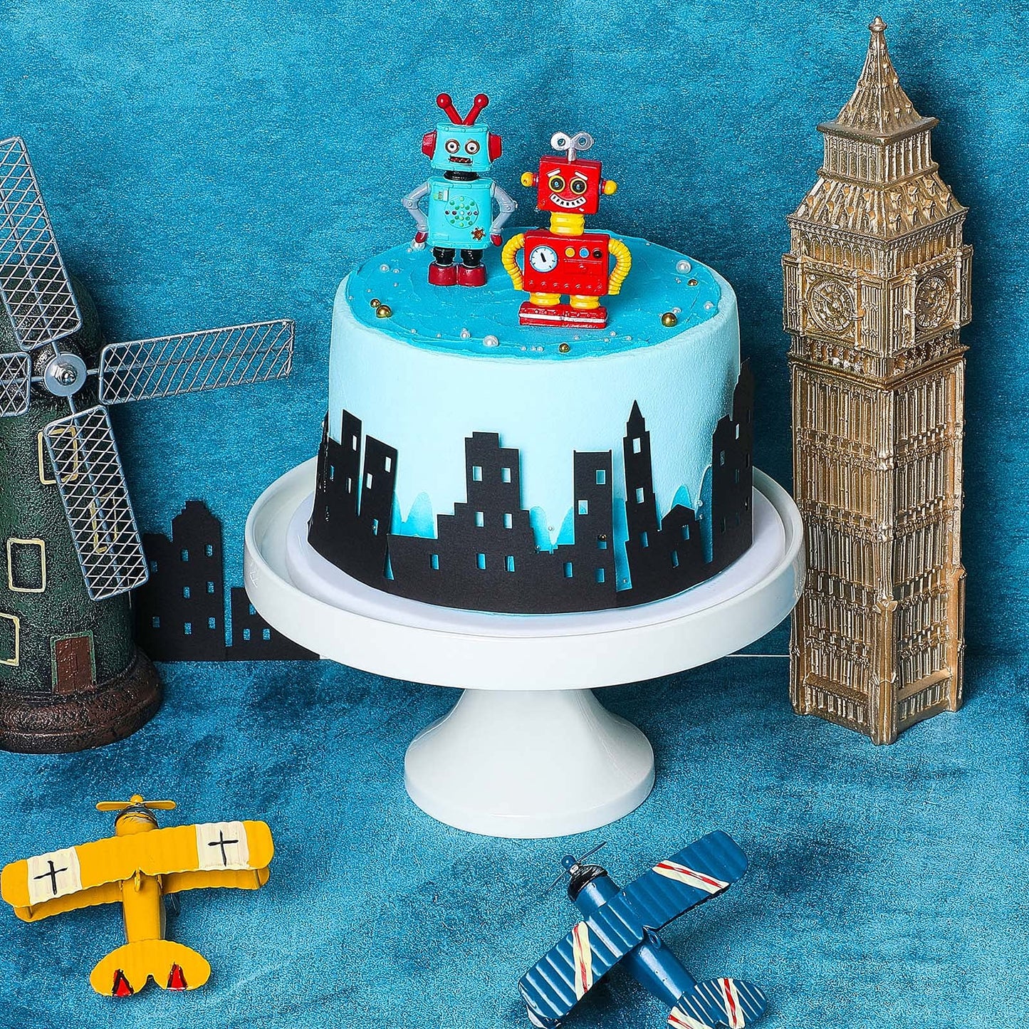4 Pieces City Cake Border Decoration Toppers Stick On Or Lay On Building Images Lighted City Backdrop For Cakes Wrap Desserts Bi