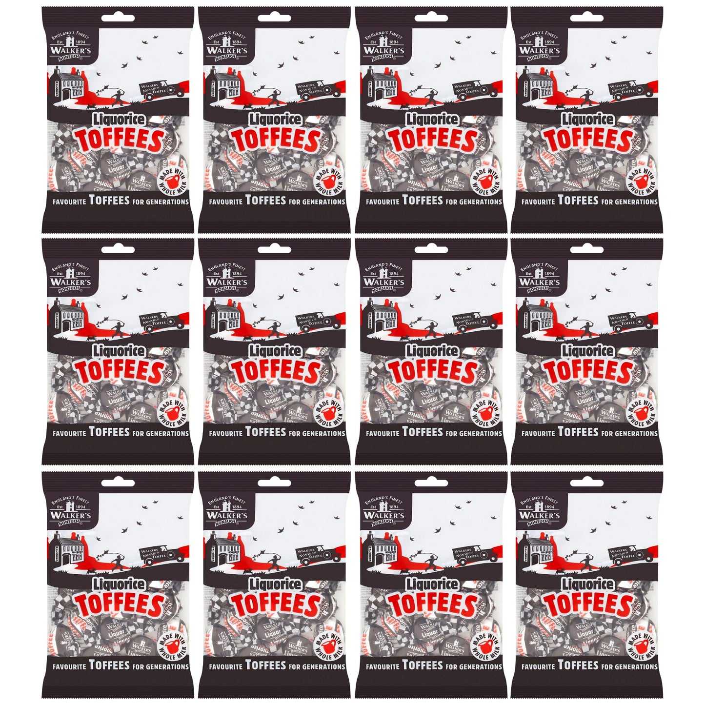 Walkers Nonsuch Liquorice Toffees Bag 5.29 Oz (Pack of 12) - Black Licorice Candy, British Chewy Toffee Candy, Old Fashioned Swe