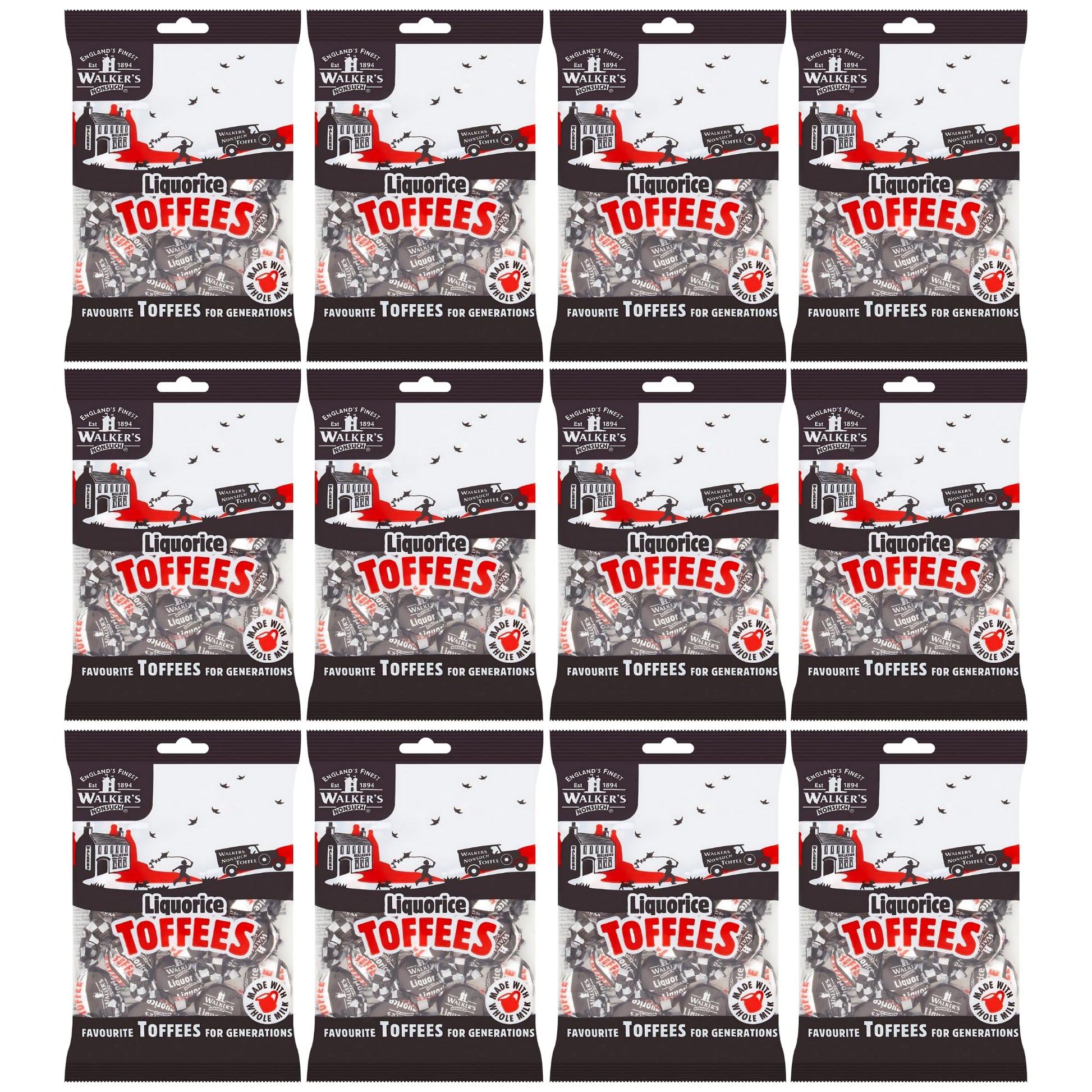 Walkers Nonsuch Liquorice Toffees Bag 5.29 Oz (Pack of 12) - Black Licorice Candy, British Chewy Toffee Candy, Old Fashioned Swe