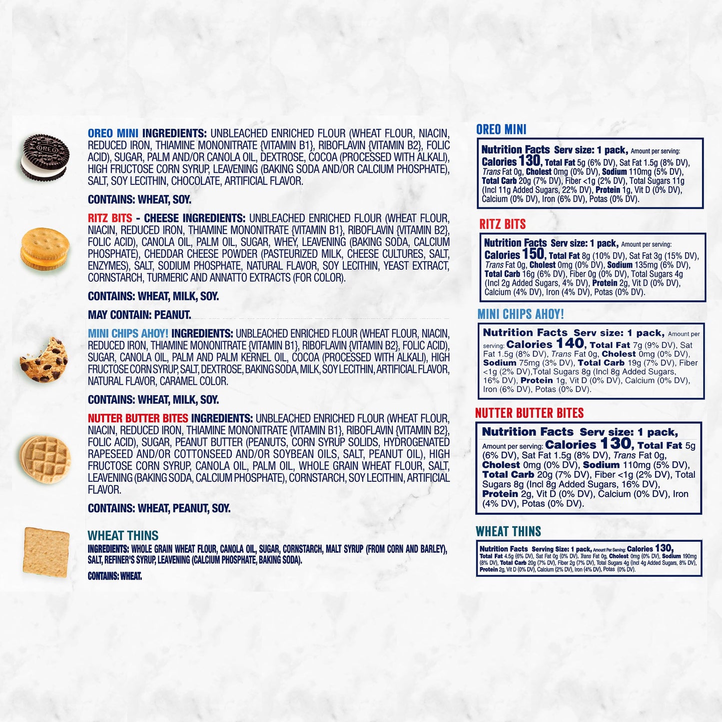 OREO Mini Cookies, Mini CHIPS AHOY! Cookies, RITZ Bits Cheese Crackers, Nutter Butter Bites & Wheat Thins Crackers, Nabisco Cook