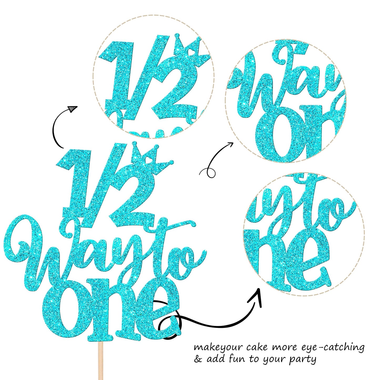 ZHUOWEISM Cake Topper Glitter Happy 6 Months Birthday Decoration, Blue, Paper, 1 PCS