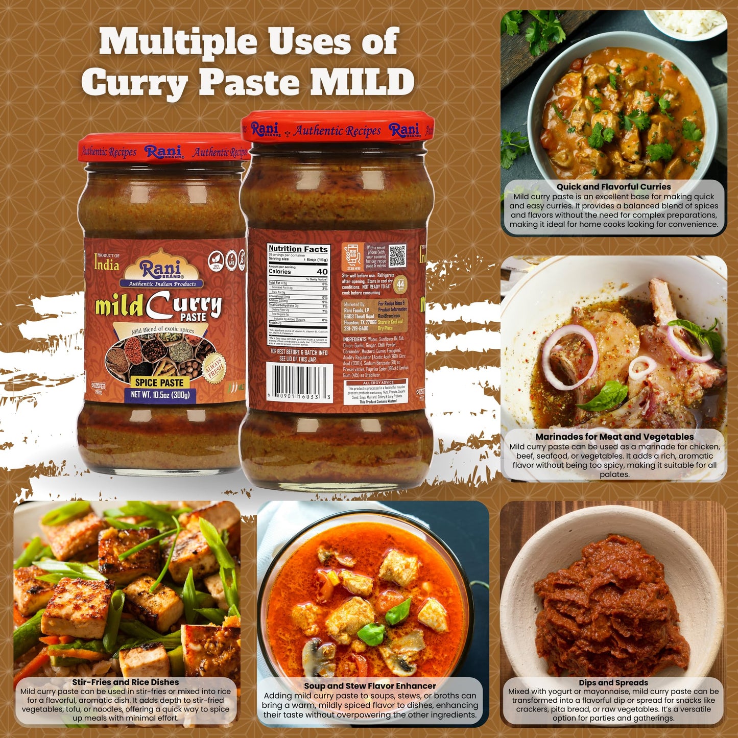 Rani Curry Paste Mild (Spice Paste) 10.5Oz (300G) Glass Jar ~ No Colors | All Natural | Non-Gmo | Vegan | Gluten Free | Indian O