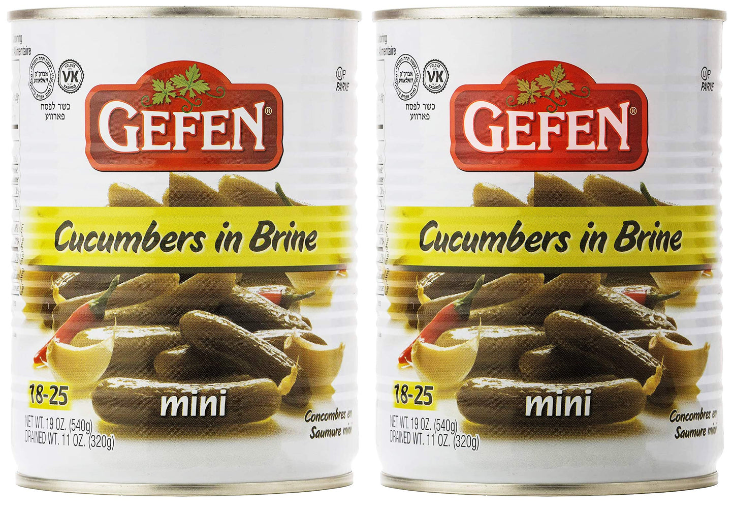 Gefen Mini Pickled Cucumber in Brine, 19oz (2 Pack)