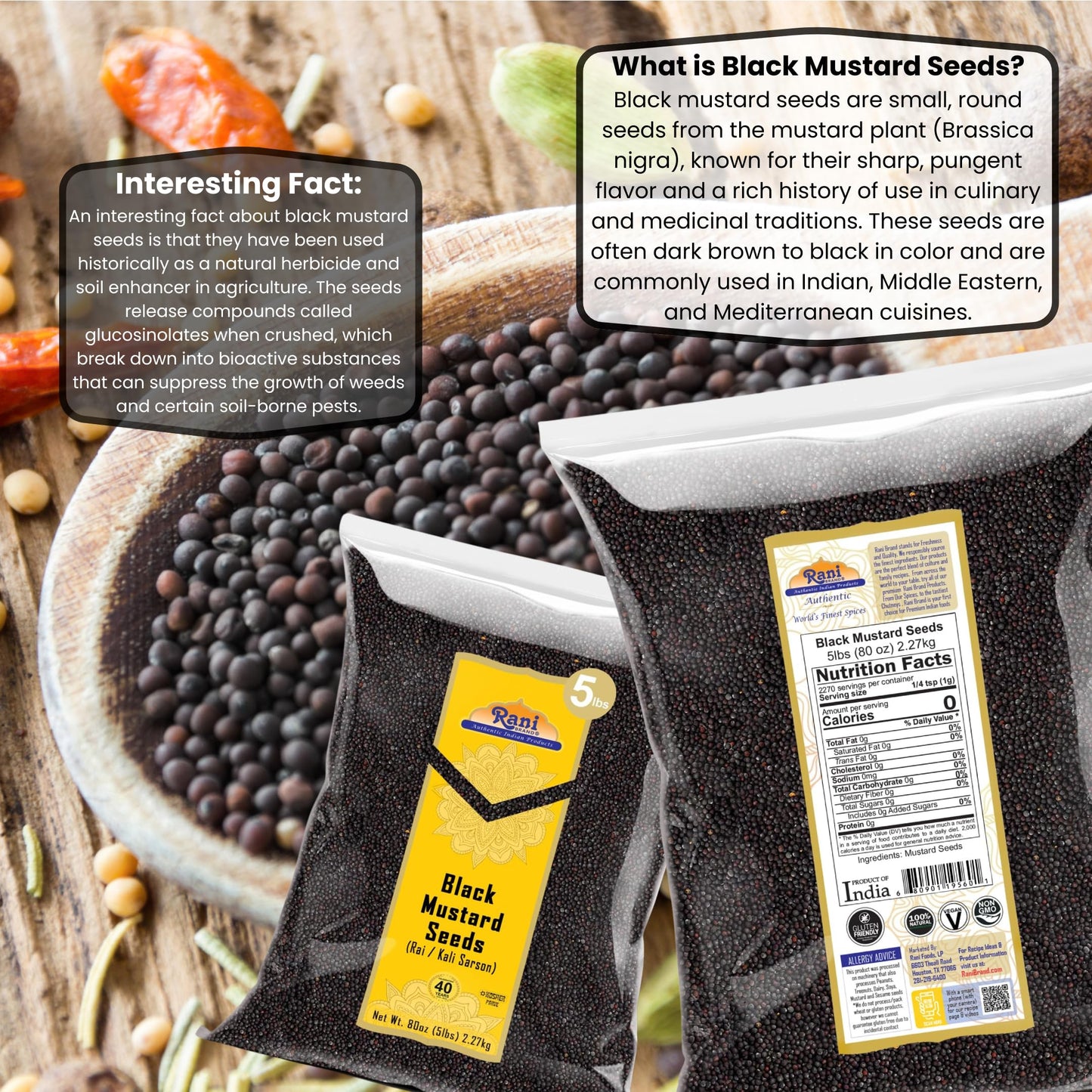 Rani Black Mustard Seeds Whole Spice (Kali Rai) 80Oz (5Lbs) 2.27Kg Bulk ~ All Natural | Gluten Friendly | Non-Gmo | Vegan | Indi