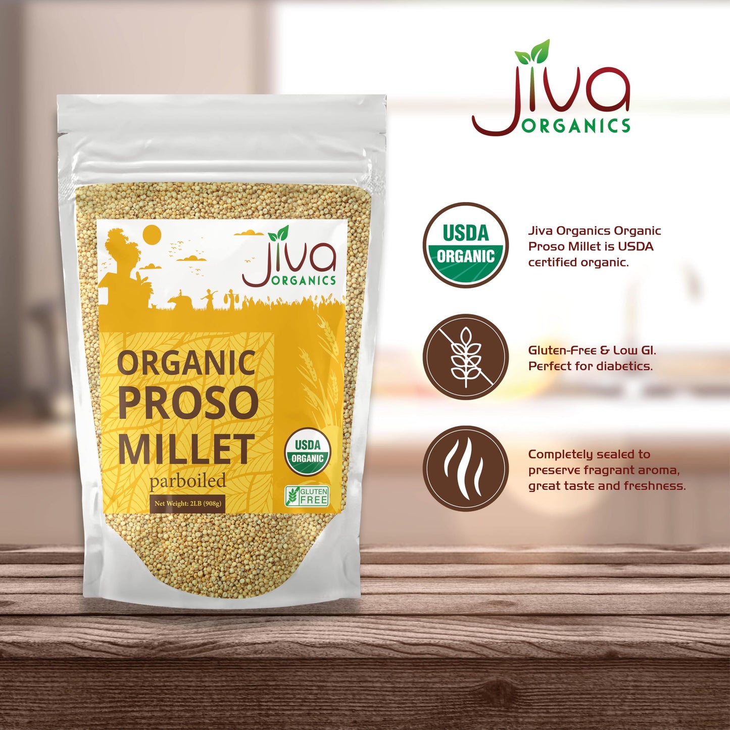 Jiva Organics Proso Millet 2 Lb Bag | Whole Grain, Gluten-Free & Organic | High Protein & Fiber-Rich Superfood For Indian Cookin
