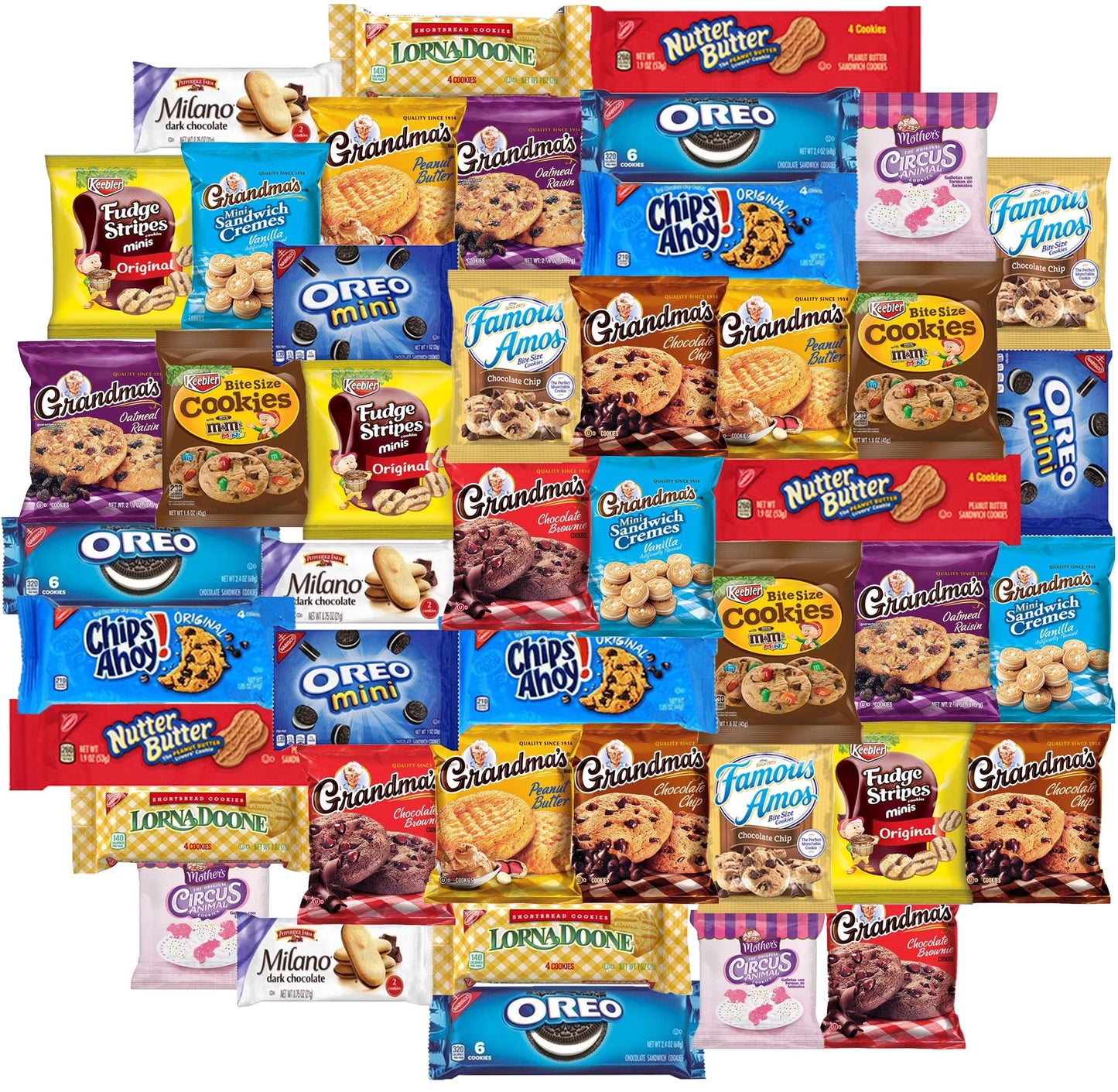 Blunon Cookies Individually Wrapped Variety Pack - 45 Count Bulk Assortment Care Package Sampler Gift Box