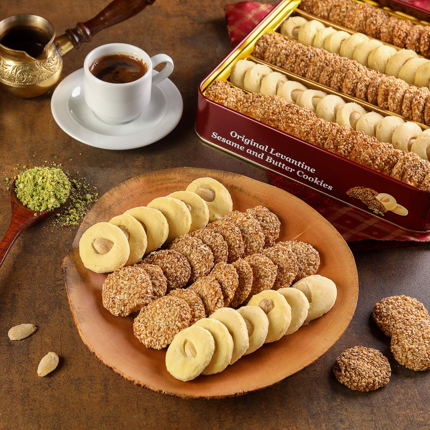 Zalatimo Sweets Since 1860 Shortbread Cookies Variety Pack, 100% All Natural Slightly Sweet, Square Metal Gift Tin, No Corn Starch, No Syrups! Assorted Baklava, Mamoul, Sesame & Butter (Pack Of 3)