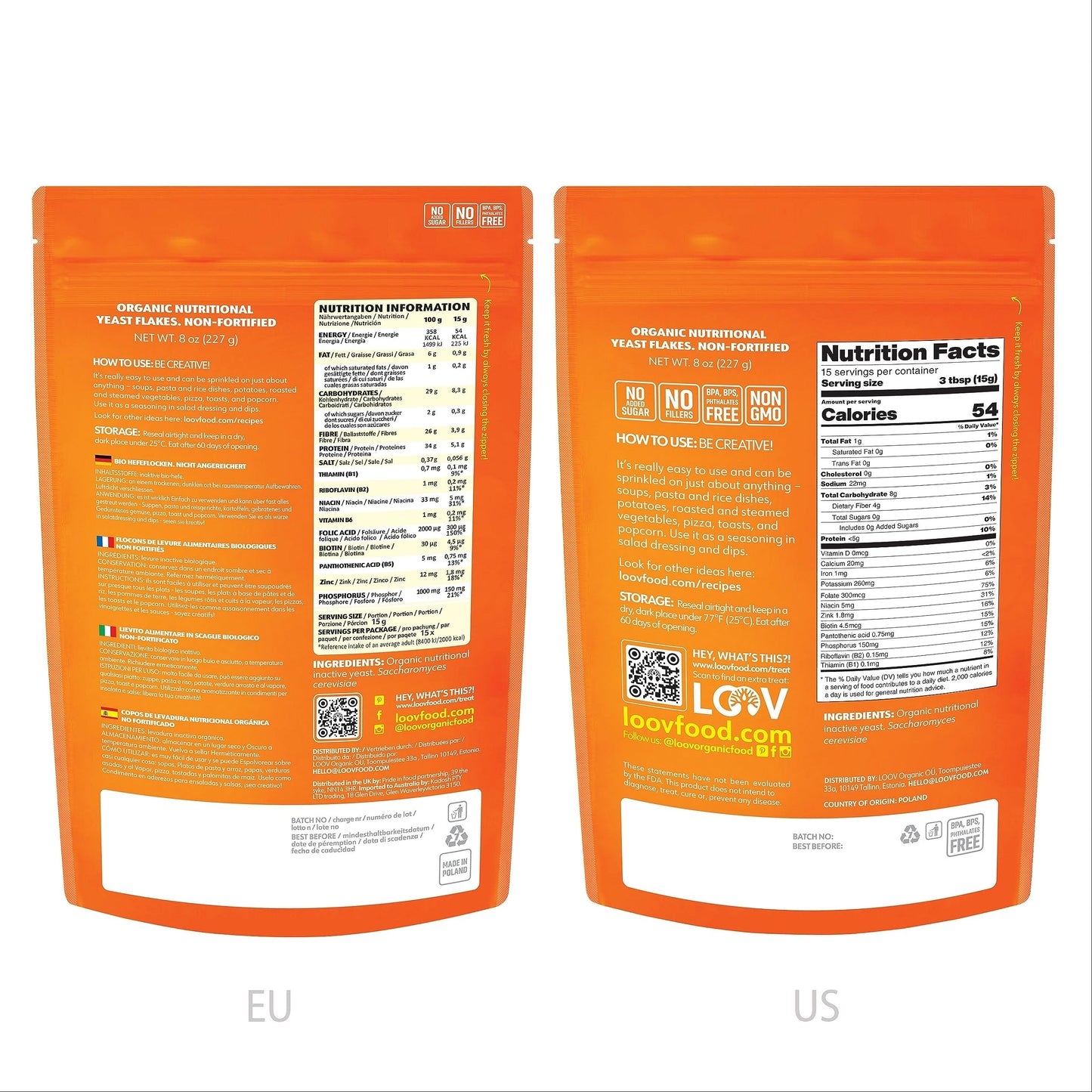 LOOV Organic Non-Fortified Nutritional Yeast Flakes - Vegan, Gluten Free, Non-GMO Unfortified Nooch - Good Source of Natural B-V