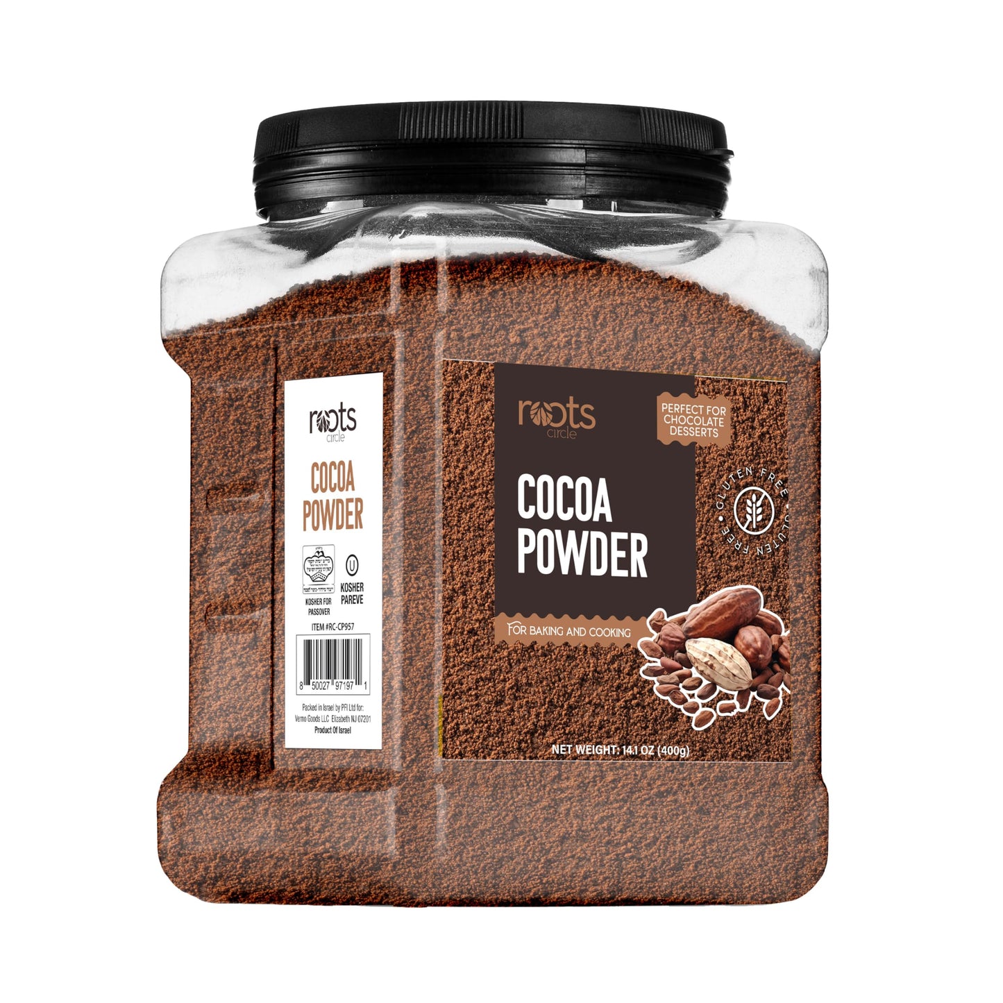 Roots Circle Unsweetened Cocoa Powder - Rich Dark Chocolate Flavor, Gluten-Free, 14oz