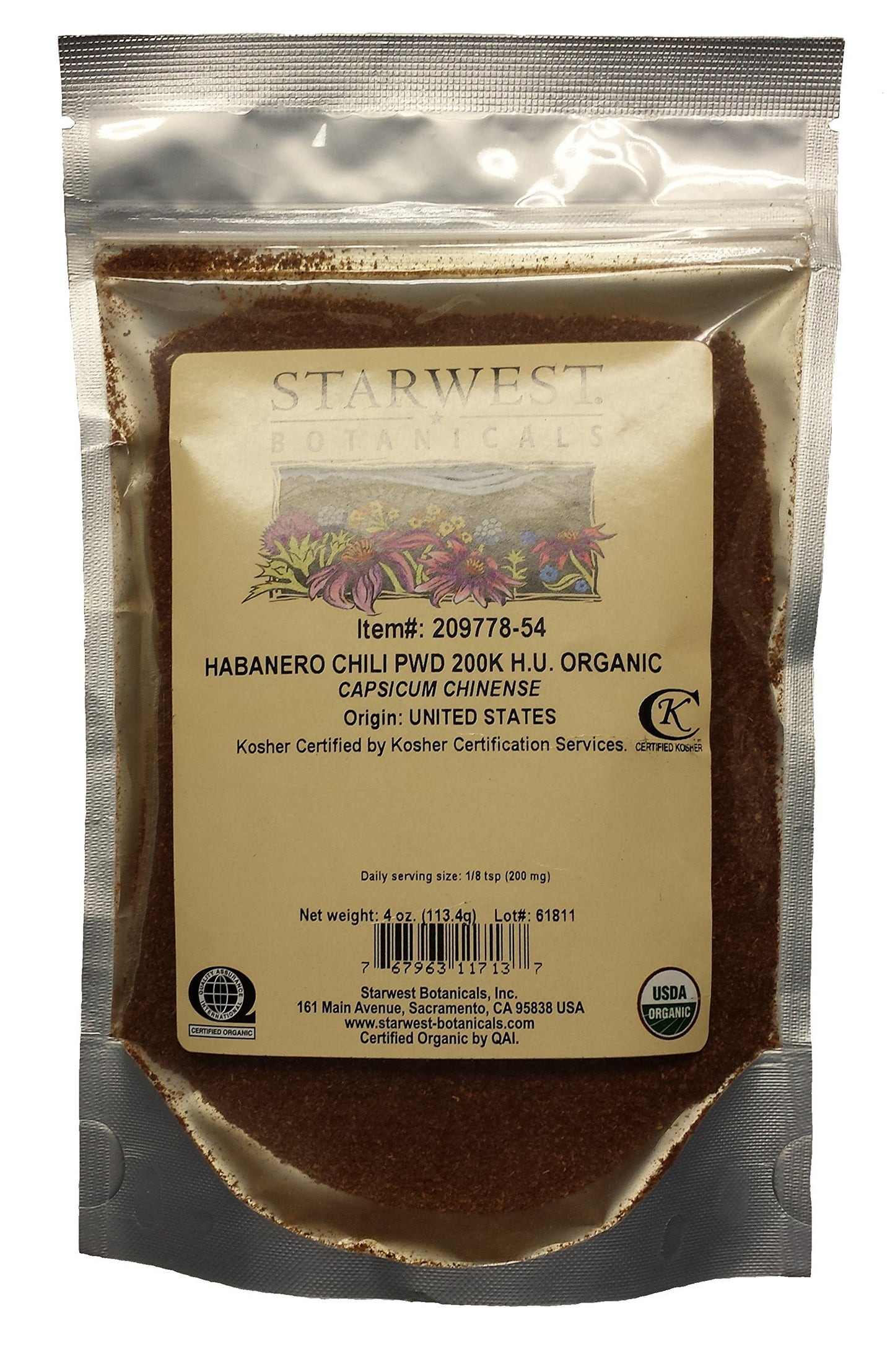 Starwest Botanicals Organic Habanero Chili Powder 200K H.U.