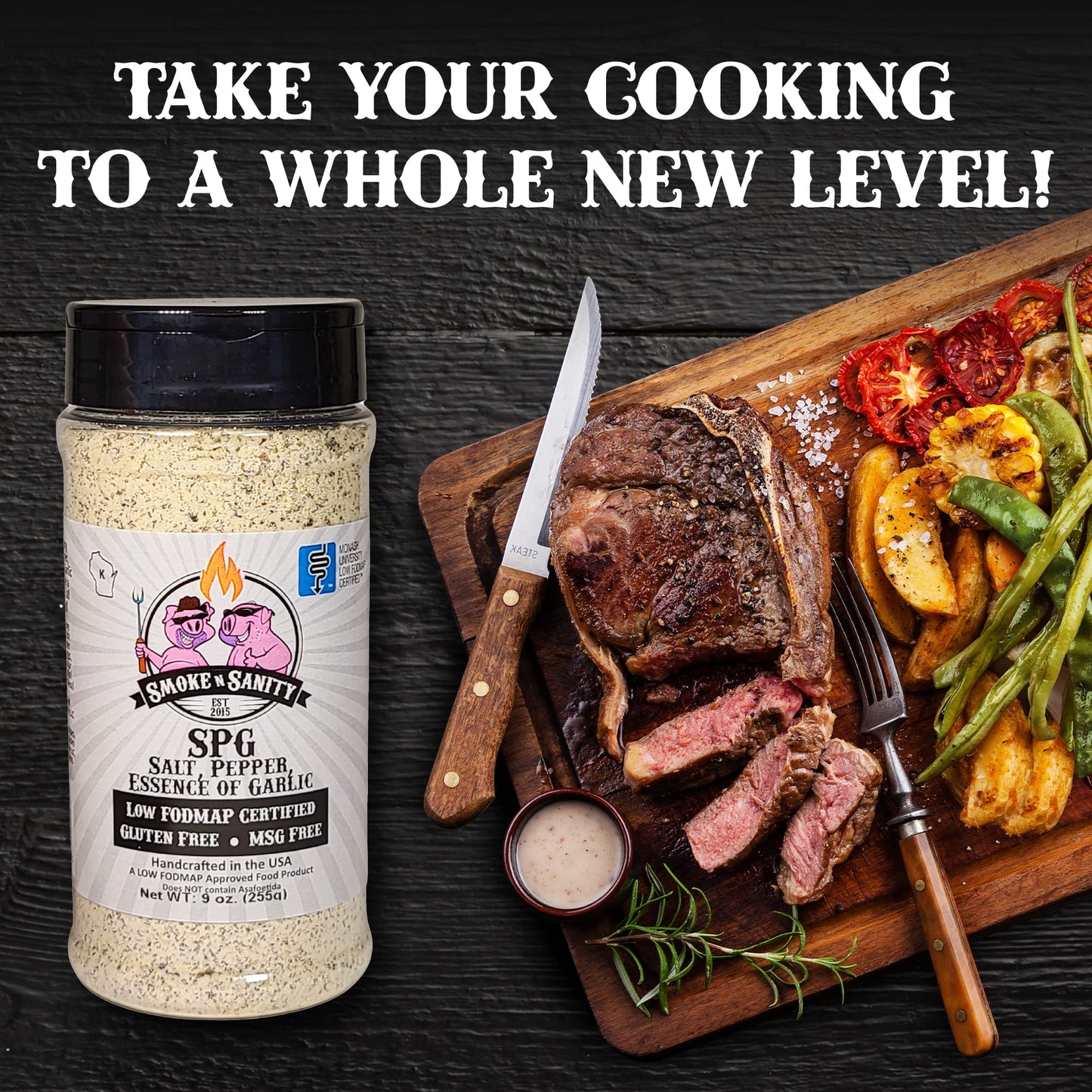 Smoke n Sanity SPG Seasoning, Low FODMAP, Gluten Free, Kosher, 9 oz Shaker