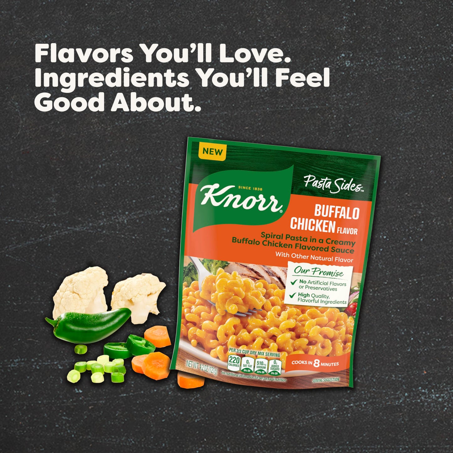 Knorr Pasta Sides Buffalo Chicken Flavor Pasta For A Delicious + Quick Side Dish, With No Artificial Flavors Or Preservatives, 4.2 Oz