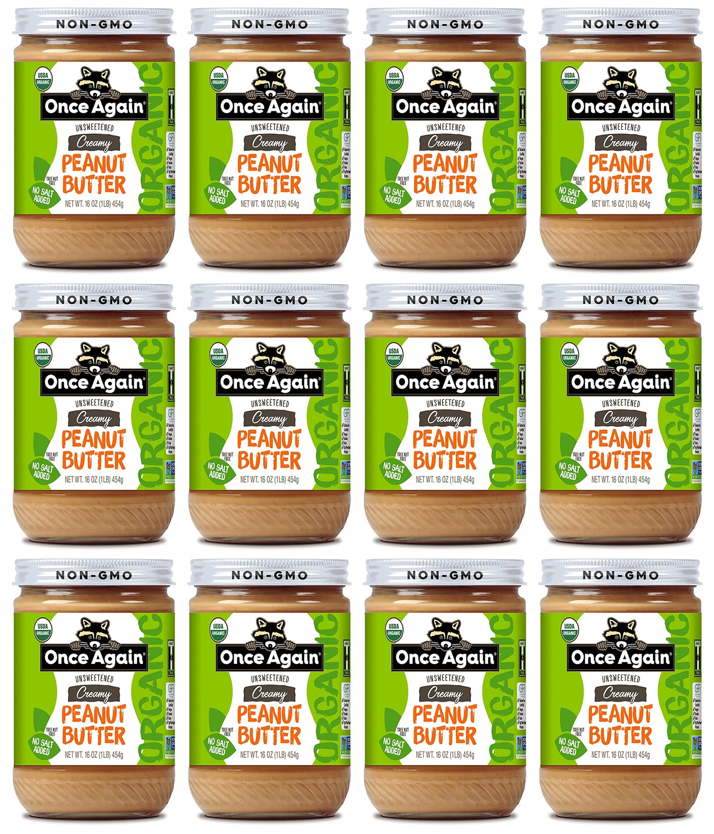 Once Again Organic Creamy Peanut Butter, 16oz - Salt Free, Unsweetened - USDA Organic, Gluten Free Certified, Vegan, Kosher - Gl