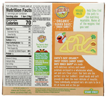Earths Best Organic Swt Pto Crrt Snny Day Bars, 0.67 Ounce (Pack Of 7)