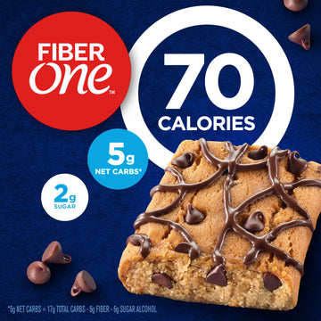 Fiber One 70 Calorie Brownies, Chocolate Chip Cookie, Snack Bars, 6 Bars, 5.34 Oz (Pack Of 8)