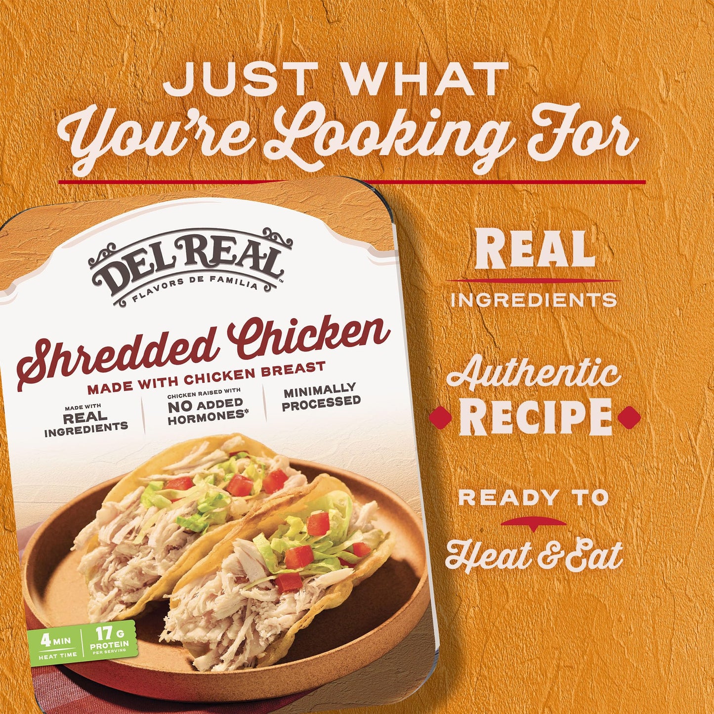 Del Real Foods Shredded Chicken, Pollo Deshebrado - Authentic Mexican, Ready to Eat, Family Size, Meal Prep Pack, Heat & Serve,
