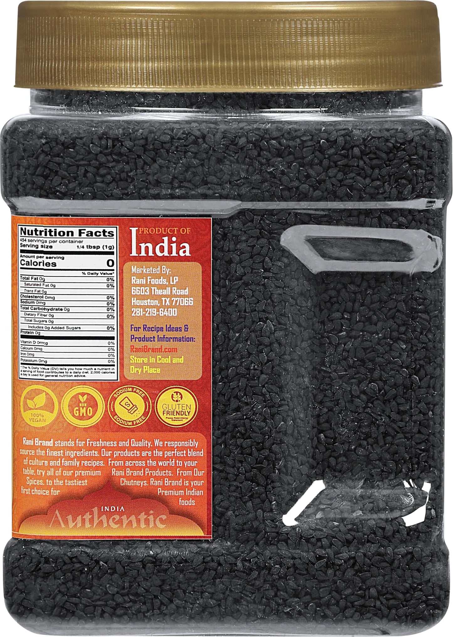 Rani Kalonji (Black Seed, Nigella Sativa, Black Cumin) Seeds 16oz (1lb) 454g PET Jar ~ All Natural | Gluten Friendly | NON-GMO |