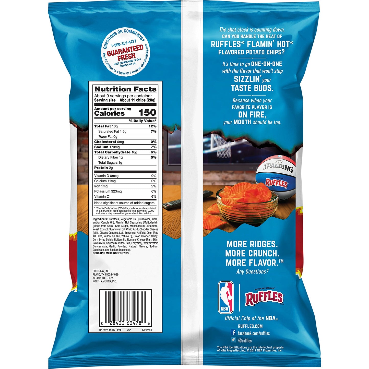 Ruffles Ridged Potato Chips, Flamin' Hot, 8.5 Ounce