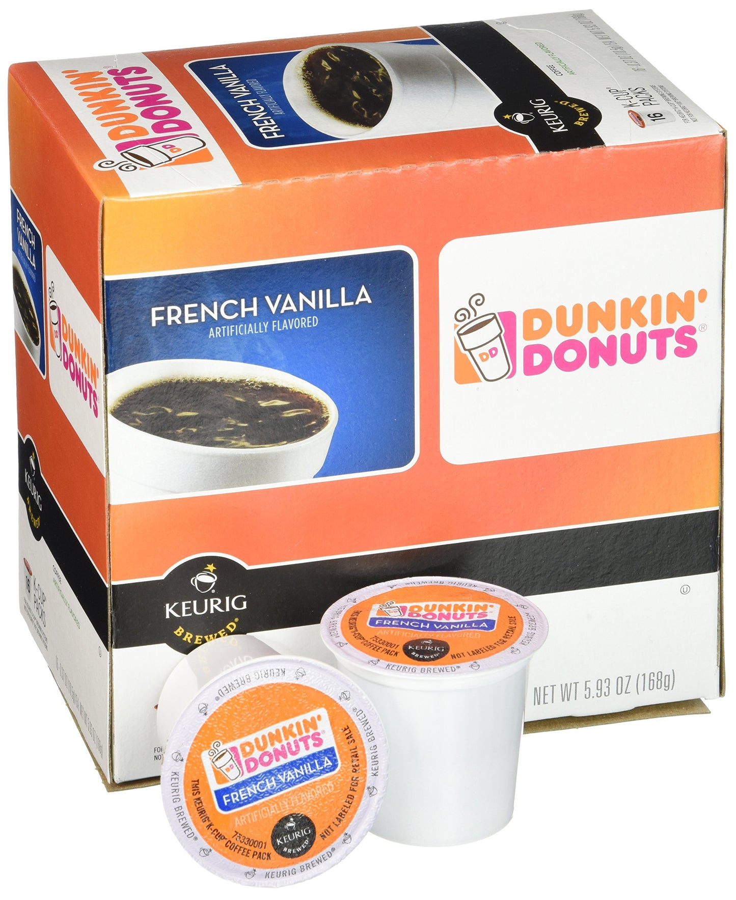 Dunkin Donuts French Vanilla Coffee K-Cups - 32 Pack, 16 Count (Pack of 2), Orange