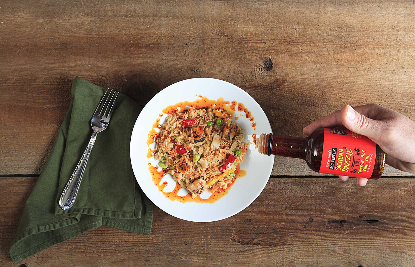 Sichuan Drizzle Chinese Chili Oil -- Condiment & Ingredient, Premium EVOO with Hot Chili Flakes, Rice & Noodles' Condiment, Vega