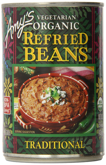 Amy's Organic Refried Beans Canned, Traditional Refried Beans, Vegan, Gluten Free and Vegetarian, 15.4 Oz (6 Pack)