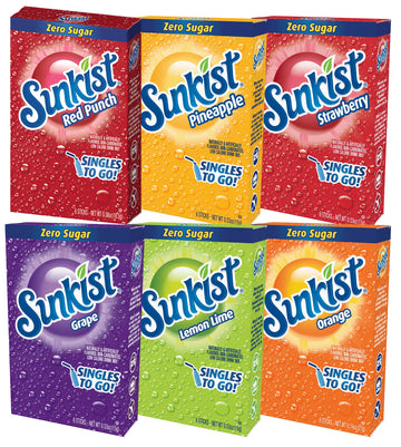 Sunkist Singles to Go Drink Mix Variety Pack, 1 Orange, 1 Grape, 1 Pineapple, 1 Lemon Lime, 1 Strawberry, 1 Red Punch, 1 CT, 1 C