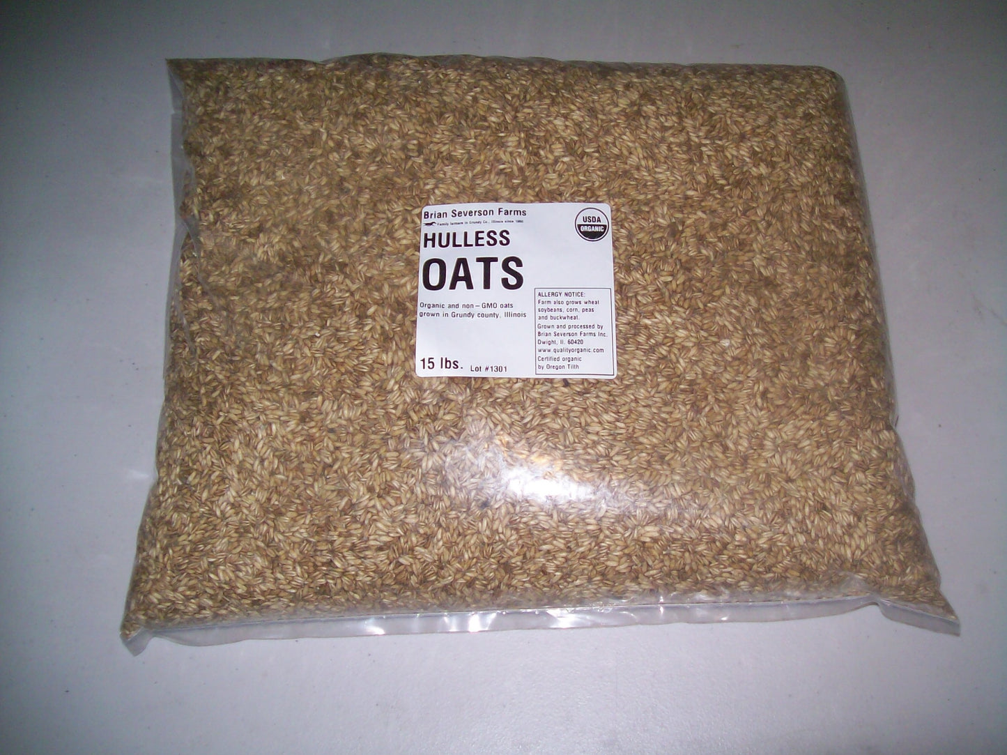 Quality Organic Whole Oat Groats, Raw Hulless Oats, 15 lbs, Organic, Clear Poly Plastic Bag