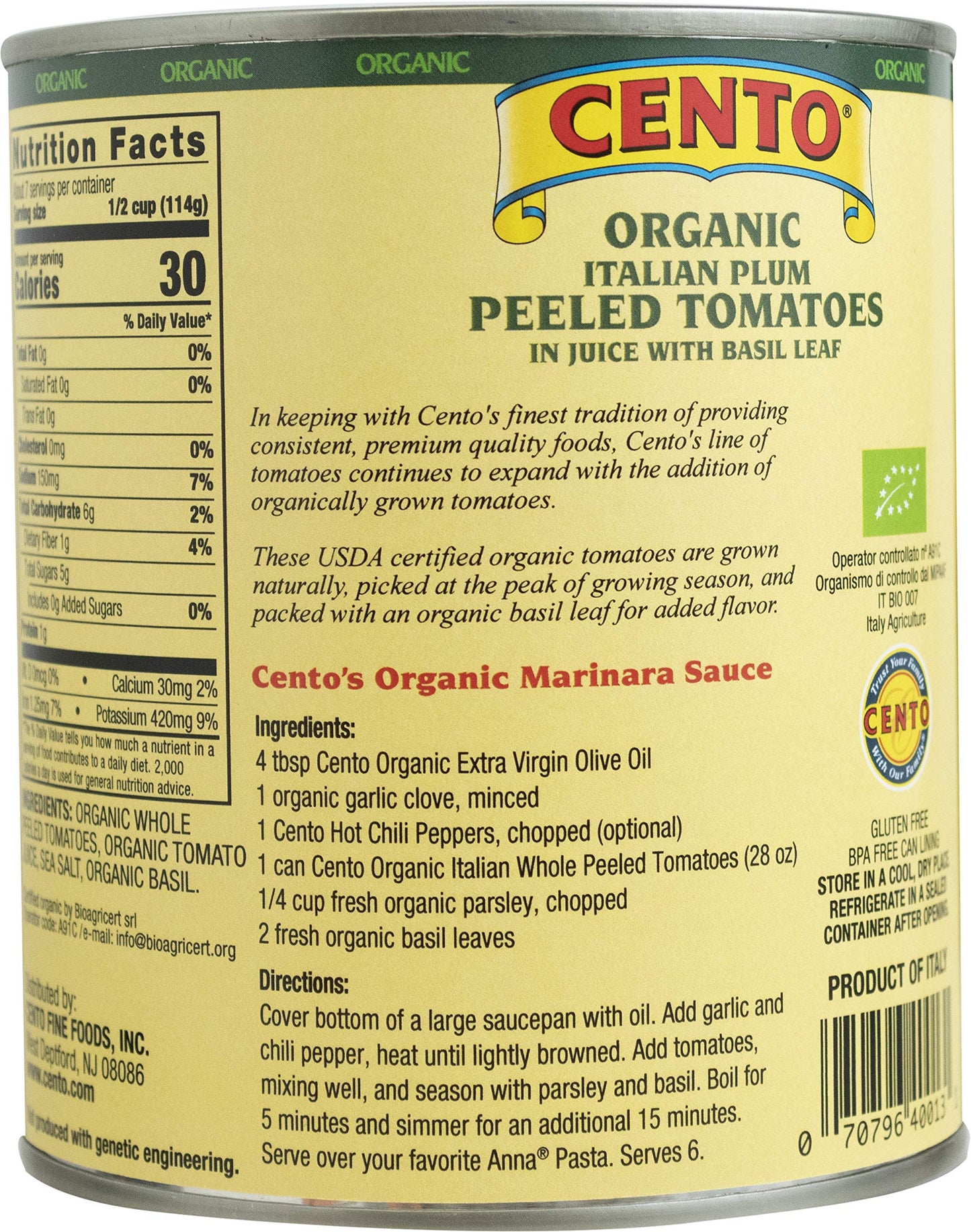 Cento Organic Whole Peeled Tomatoes, 28 Ounce Cans (Pack Of 12)