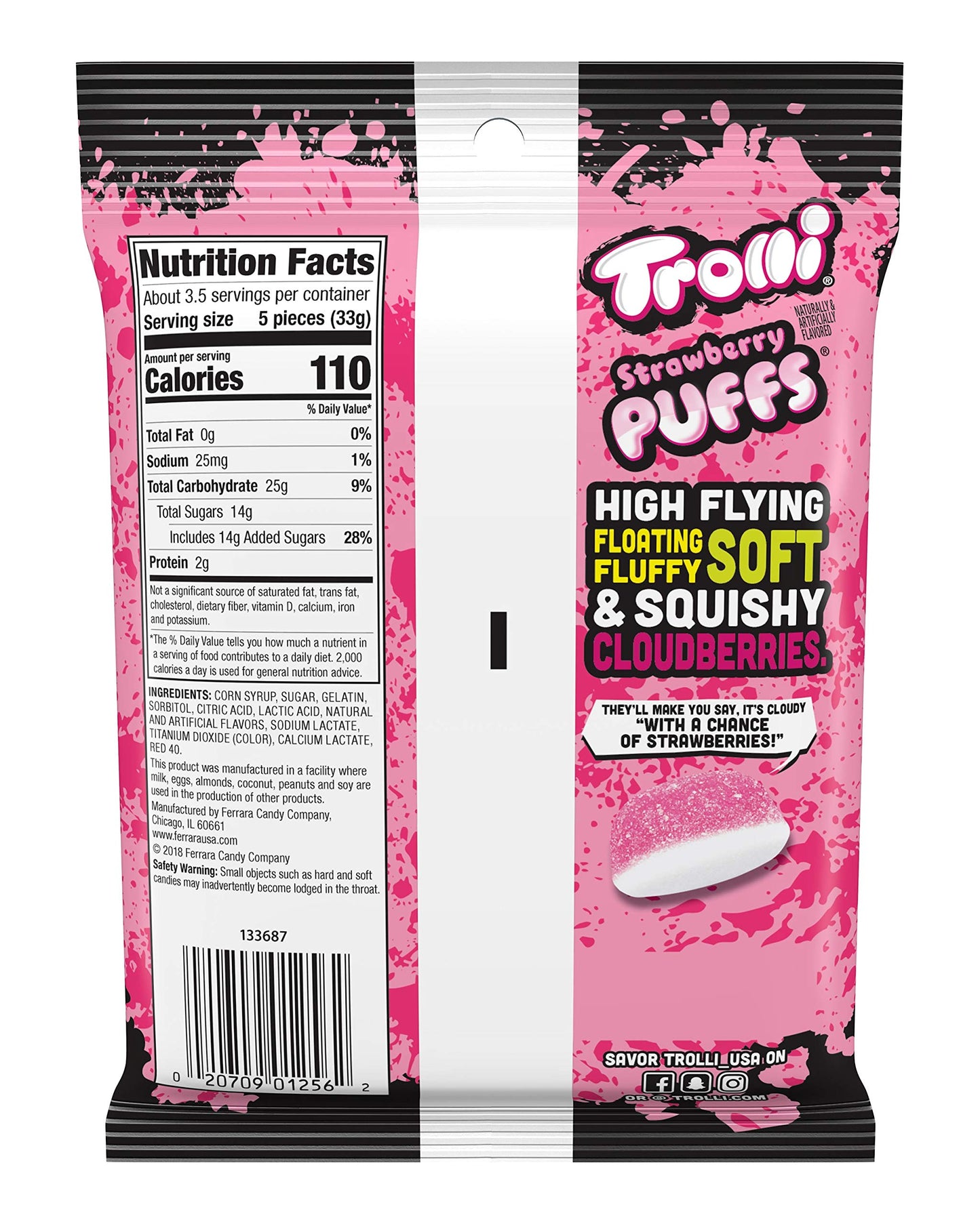 Trolli Strawberry Puffs, Sour Gummy Worms Candy, 4.25 Ounce Bags (Pack Of 12)