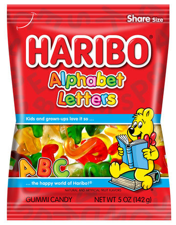 Haribo Gummi Candy, Alphabet Letters, 5 Oz. Bag (Pack Of 12)