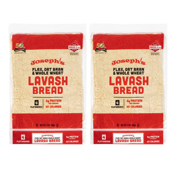 Joseph'S Lavash Bread Value 2-Pack, Flax Oat Bran & Whole Wheat, Reduced Carb, Fresh Baked (4 Flatbreads Per Pack, 8 Squares Tot