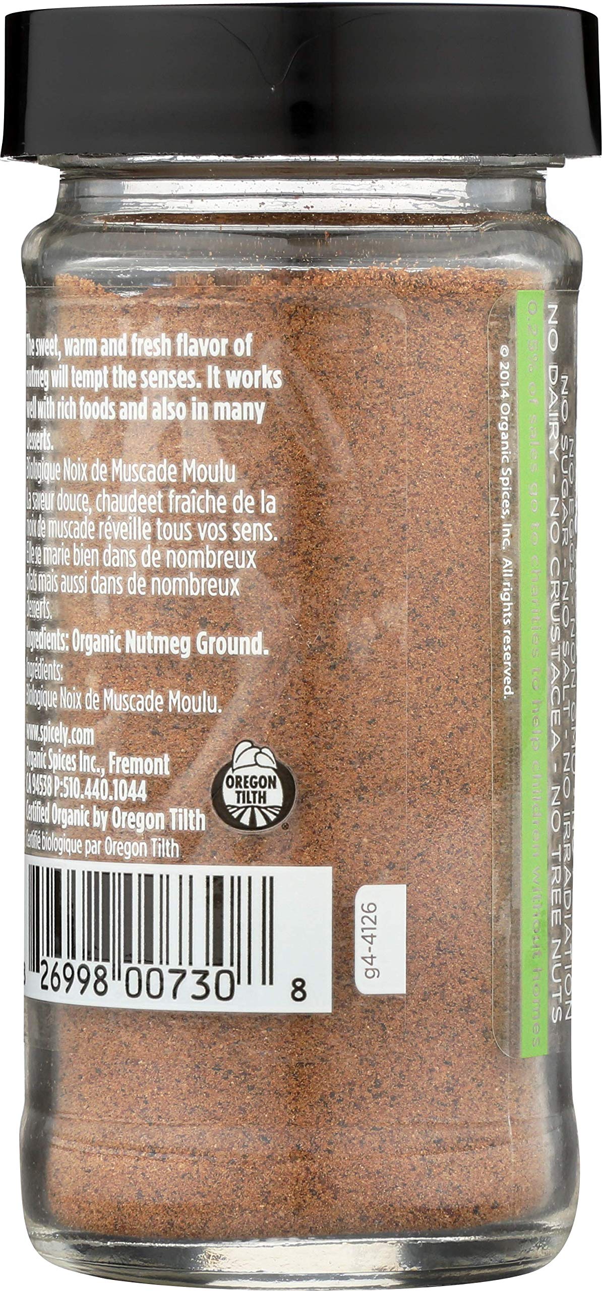 Spicely Organic Nutmeg Powder 1.90 Ounce Jar Certified Gluten Free