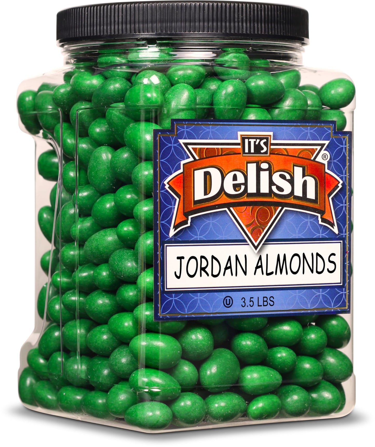 Dark Green Jordan Almonds by Its Delish, 3.5 lbs. Jumbo Container | Candied Almond Nut with Sweet Hard Candy Coating - Weddings 