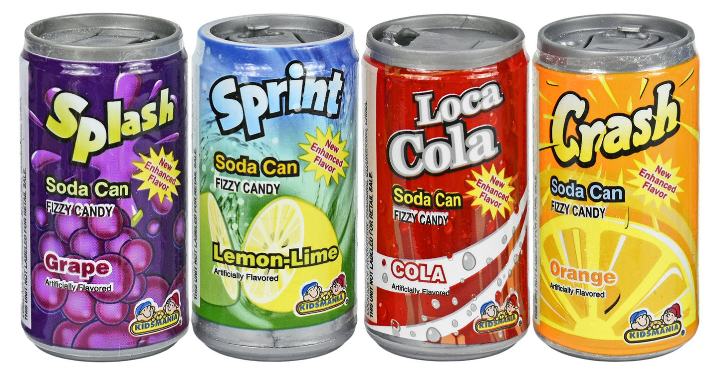 Set Of 12 - .25Oz Mini Soda Can Fizzy Candy! - Goody Bag Filler - Party Favor - 4 Assorted Flavors!